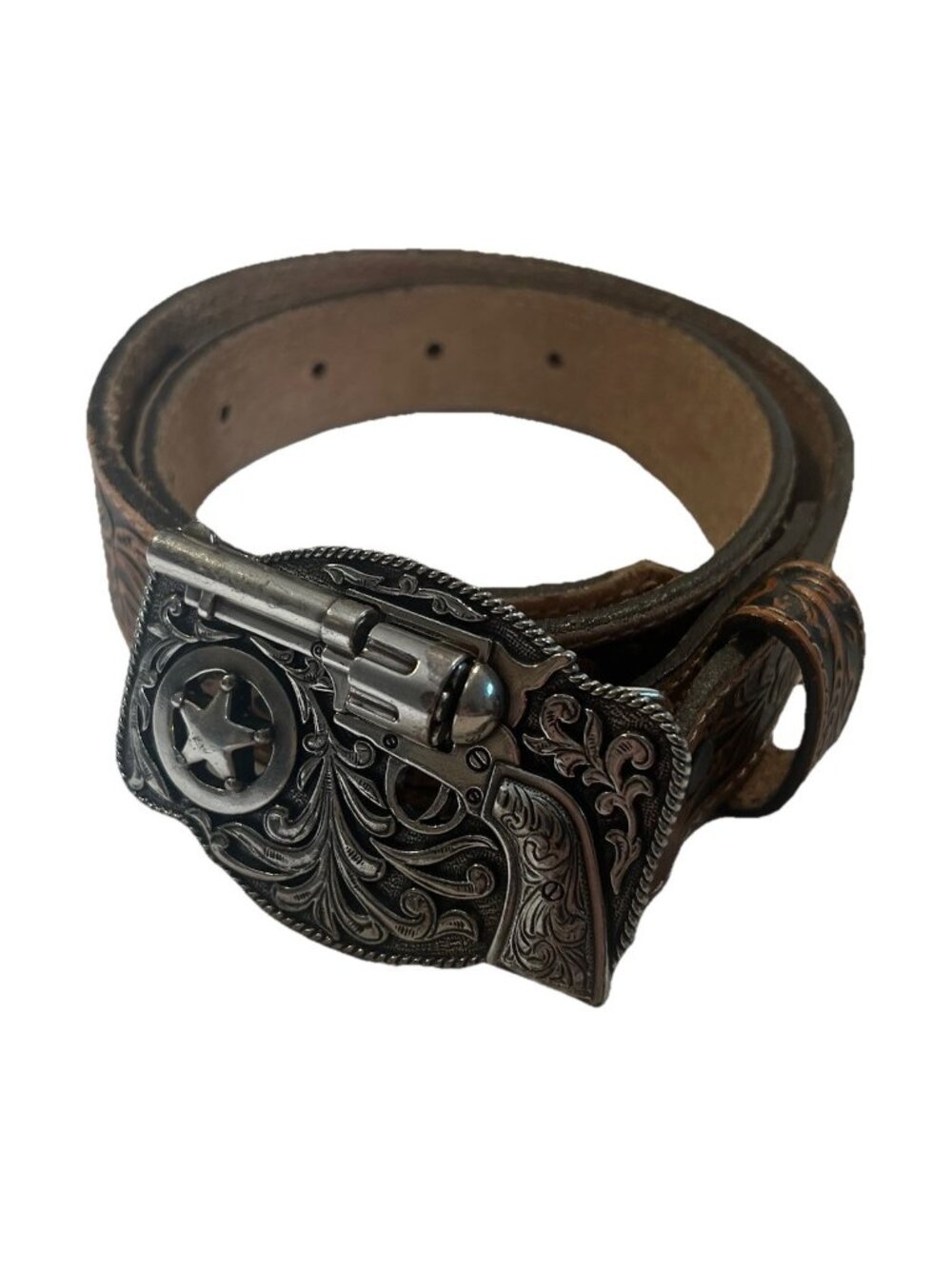 Justin Top Grain Leather Lil Trigger Boys 24 Belt 3D Buckle Made in USA Revolver